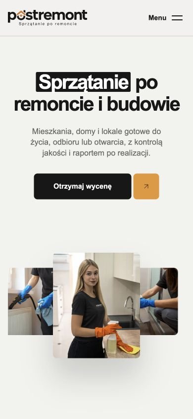 Strona główna Postremont w widoku telefonu.